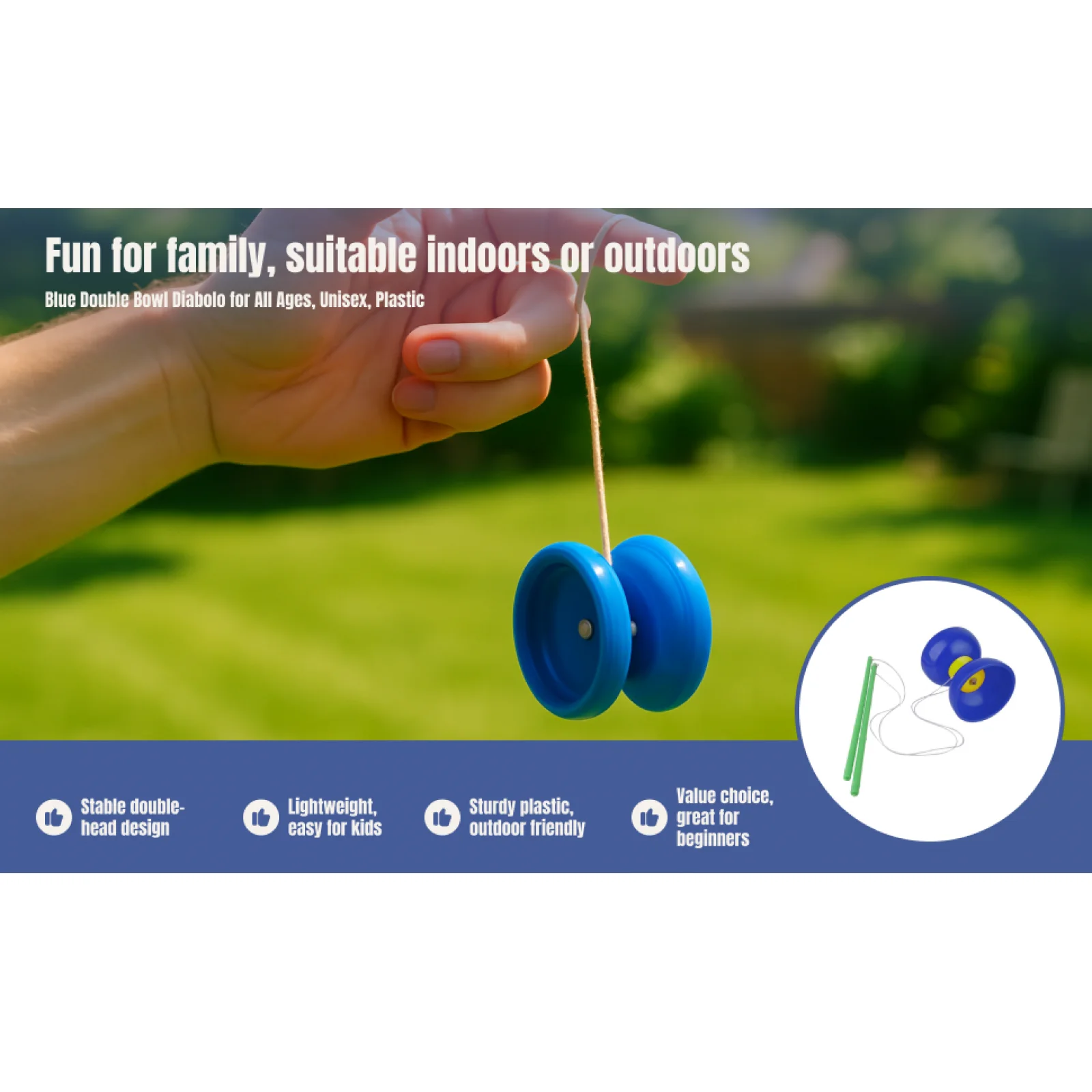 Juguete Diabolo Azul de ABS para Niños Principiantes, Set de Diablos para Hacer Malabares con Palos y Cuerda Profesional