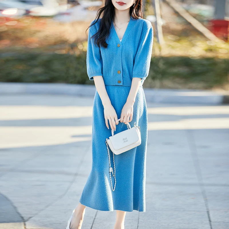 

100% Merino Wool Suit In Autumn And Winter V-Neck Cardigan Cashmere Sweater Soft Long-Sleeved Fashion Clothes