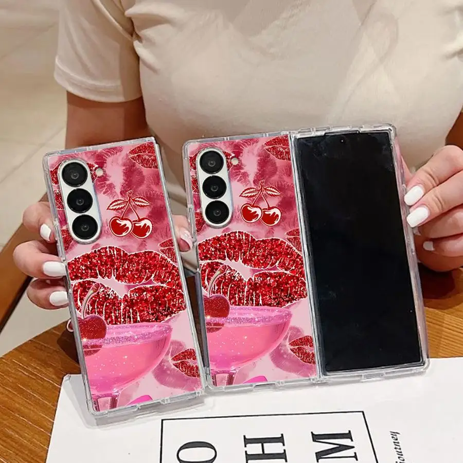 Case for Samsung Galaxy Z Fold 8 Ultra Z Fold 7 6 5 4 3 ZFold3 ZFold7 ZFold5 ZFold4 ZFold6 Phone Funda Cherry Kiss