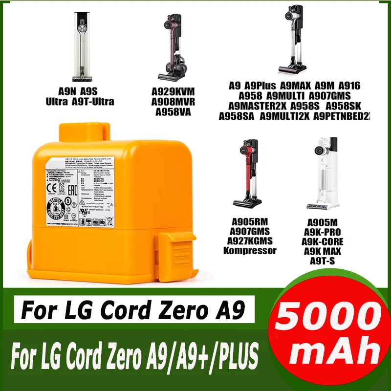 Replacement Battery 25.2V 5000mAH fit for LG Cord Zero A9, A927KGMS, A927KVMS, A908VMR, A9S, A9M, A9 MAX, A9 Plus, A9K-CORE, A9K