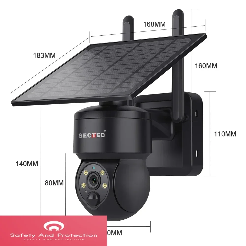 

Беспроводная мини-камера видеонаблюдения SECTEC HD 4G с солнечной батареей, PIR-датчиком движения, для наружного использования, PTZ, IP-камера для дома и безопасности