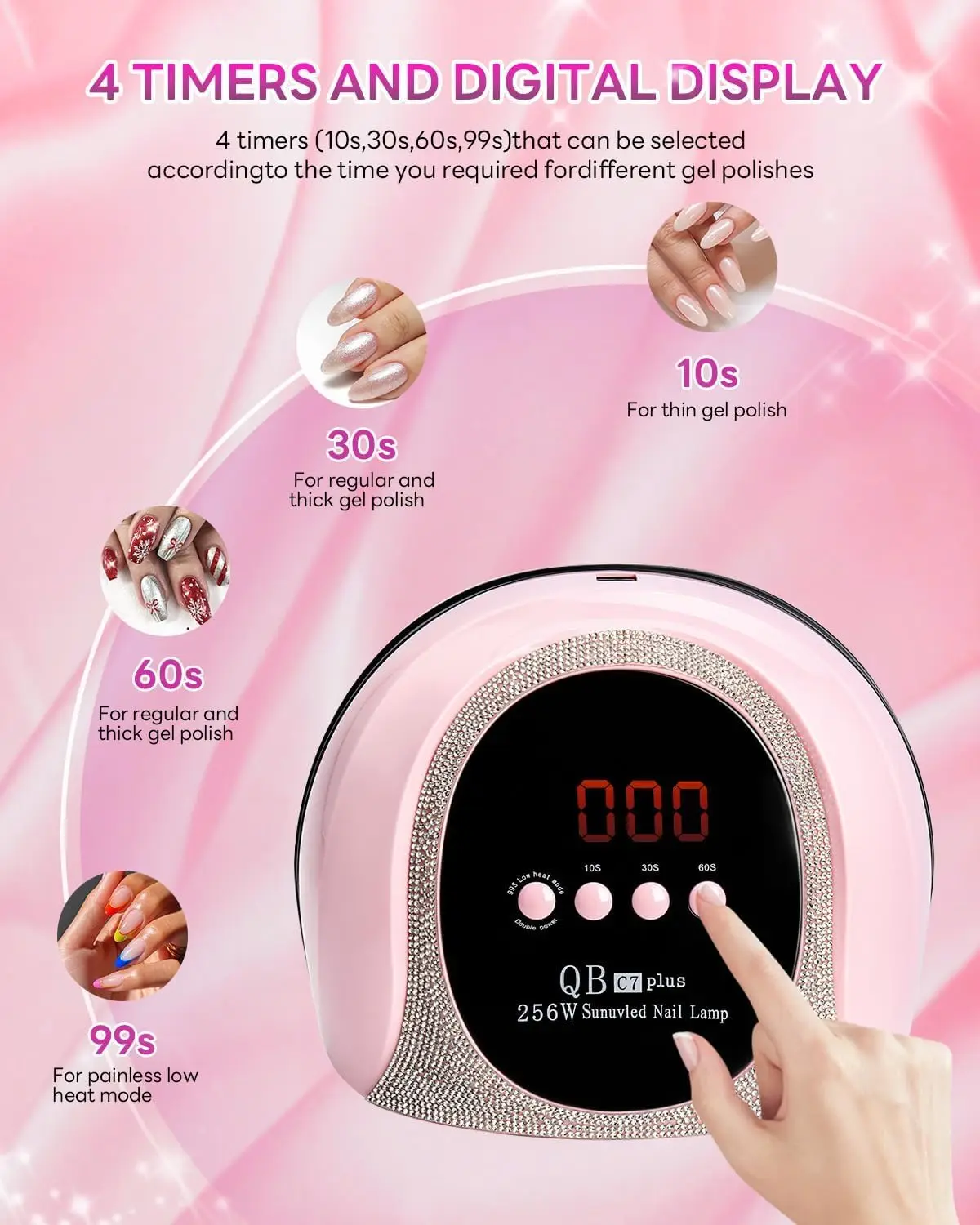 UV LED Nail Dryer 256W Quick Dry Gel Polish Lamp, Portable with Auto Sensor & 4 Timers