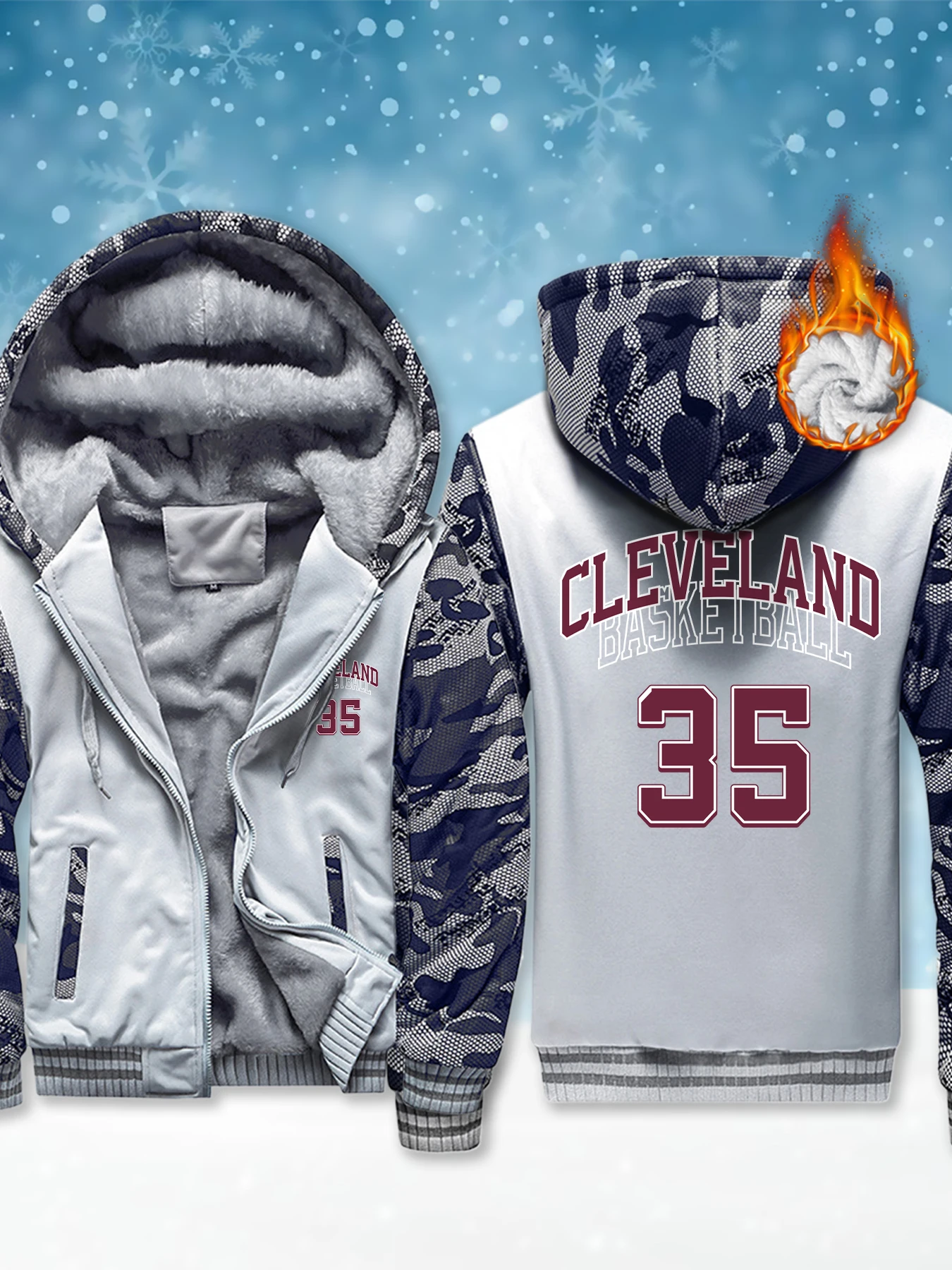 

Мужские куртки на молнии с принтом Cleveland Number 35, флисовая тяжелая куртка, модные уличные толстовки, толстая повседневная мягкая одежда