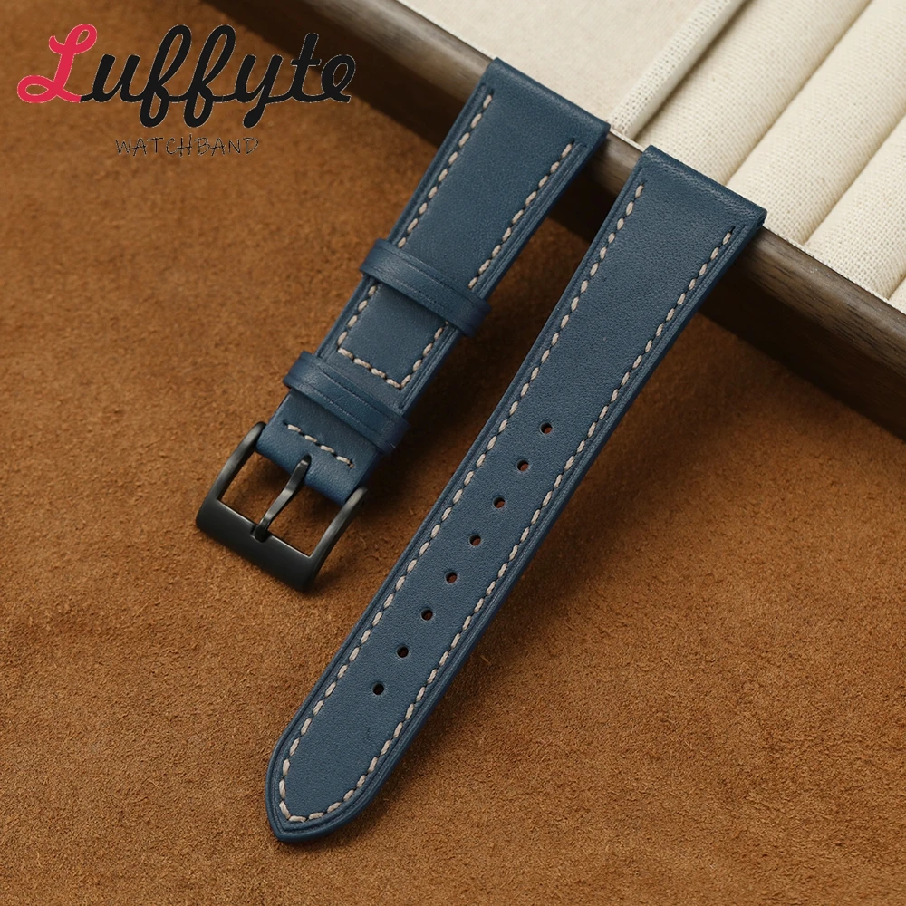 Vintage Genuine Leather Watchband 20mm 22mm Hand Stitching Cowhide Watch Strap with Black Buckle Men Women Wrist Band