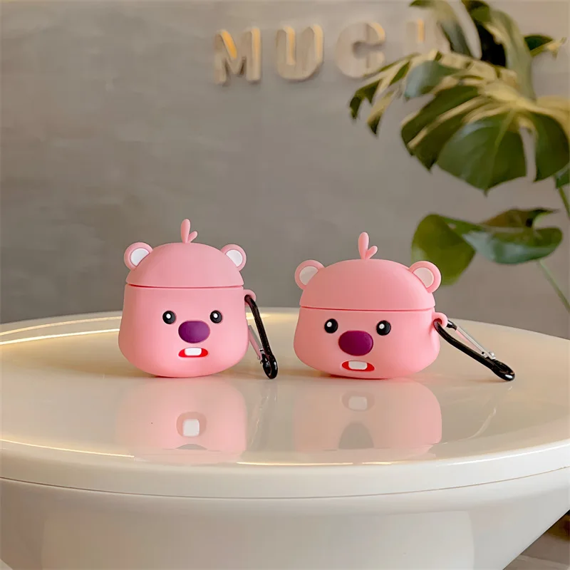 Pink 3D Little Beaver Earphone Case For Airpods1 2 3 Soft Silicone Protective Case For Airpod Pro 2nd Wireless Box With Keychain