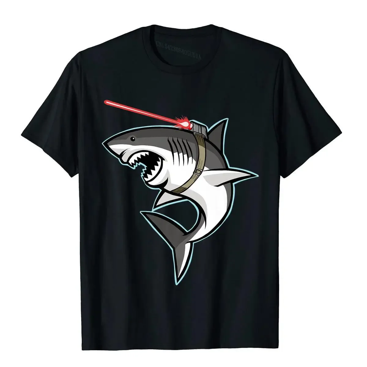 

Shark With Laser Beam Graphic Tee Soft Cotton Crew Neck T-Shirt for Men Casual