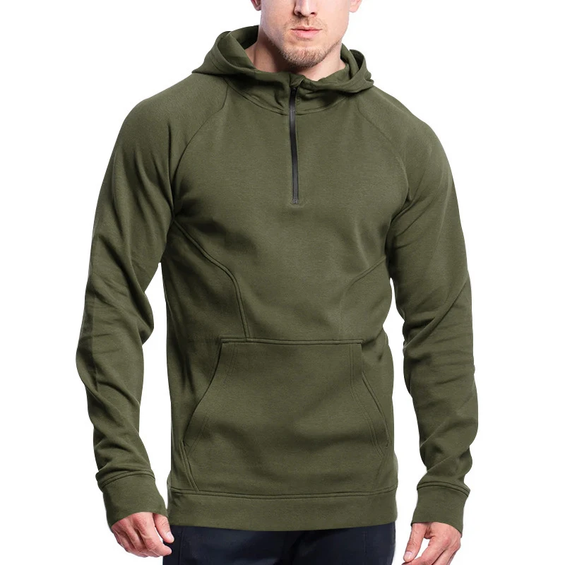 

Autumn Winter Outdoor New Mens Hoodies Pullover Casual Sport Men Clothes Splice Pocket Half Zipper Fleece Hooded Sweatshirt Tops