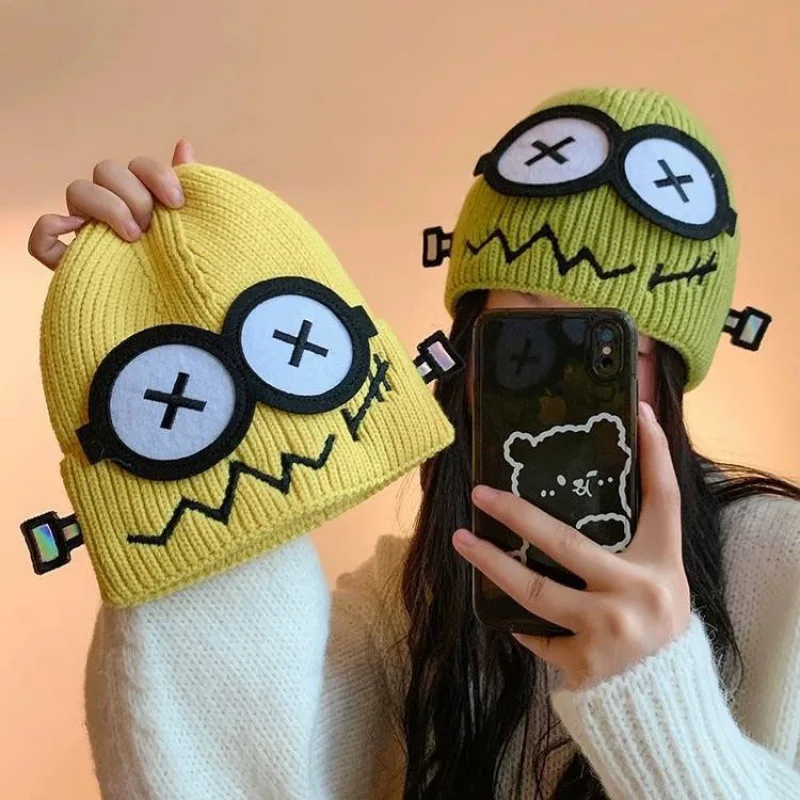 Wacky knitting hat female qiu dong season warm earmuffs fault robot lovely big eye cartoon hat