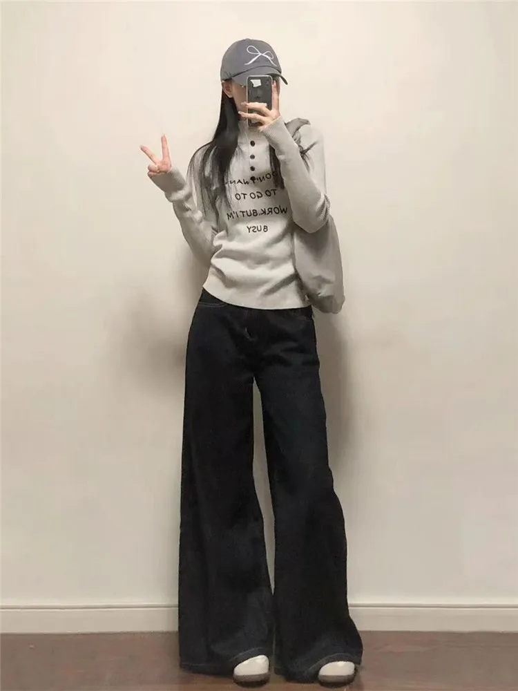 

Джинсы женские с высокой талией, удлиненные, прямого кроя, синие, осенние, в стиле High Street, брюки-леггинсы с эффектом похудения