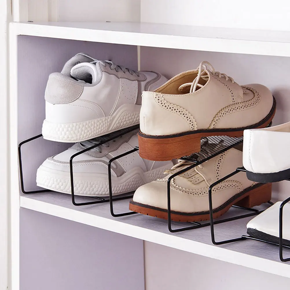 

Double Layer Shoe Rack Storage Holder Closet Metal Household Entryway Shoes Shelf Corner Shelves Black Color Space Saving