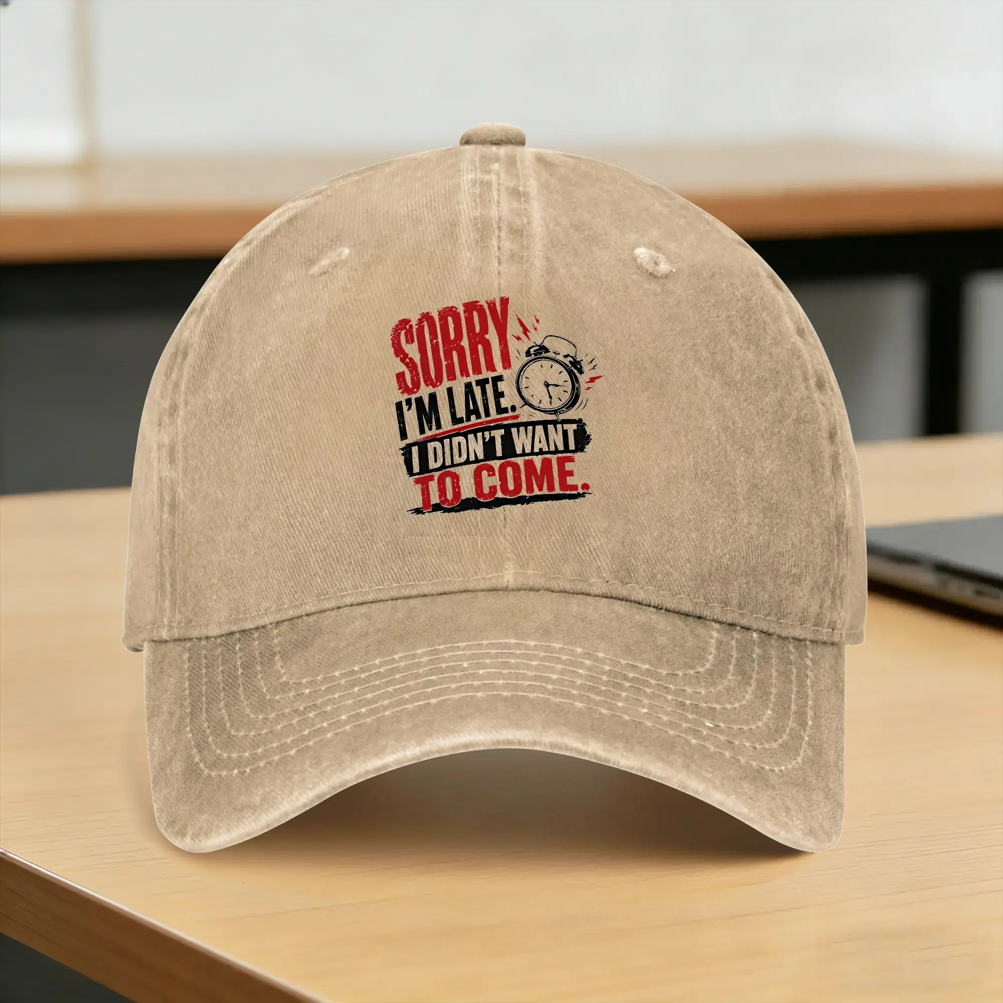 Summer Sorry I'm Late I Didn't Want To Come Sarcastic Humor Baseball Cap Sun  Breathable Design Washed Trucker Hat Outdoor Caps