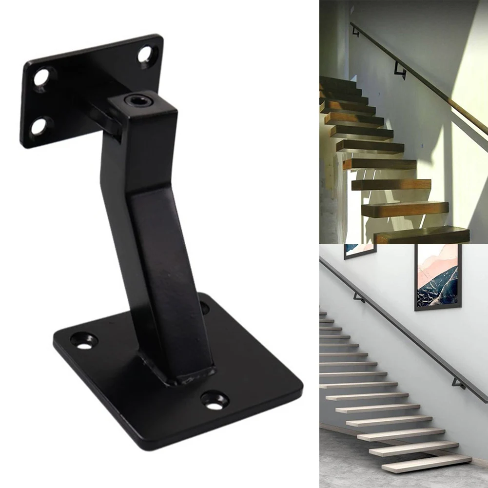 Black Stainless Steel Stair Handrail Bracket Wall Support Bannister Base For Indoor Outdoor Stairs Railing Hardware