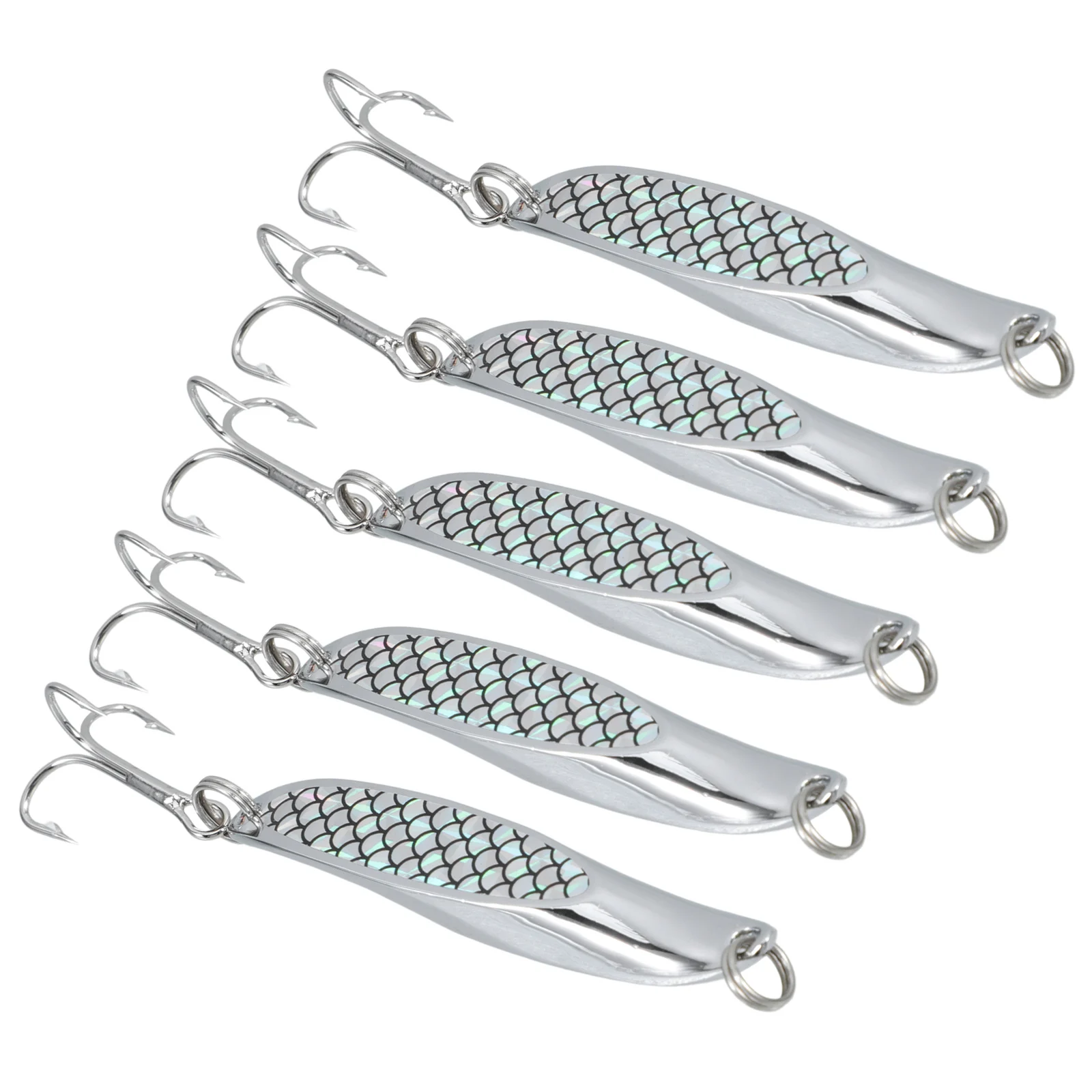 

5pcs Long-casting Lure Baits Metal Spoon Triple Hook for Bass Trout Pike Saltwater Fishing Artificial Bait Supplies