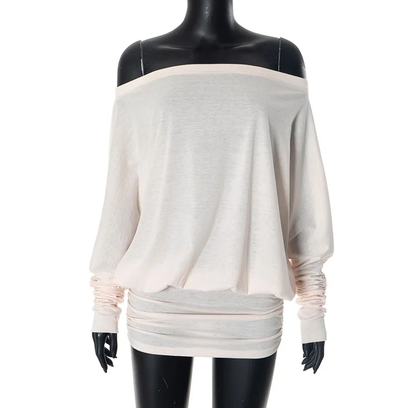 New 2025  off-the-shoulder long-sleeved T-shirt with a loose one-shoulder collar for women