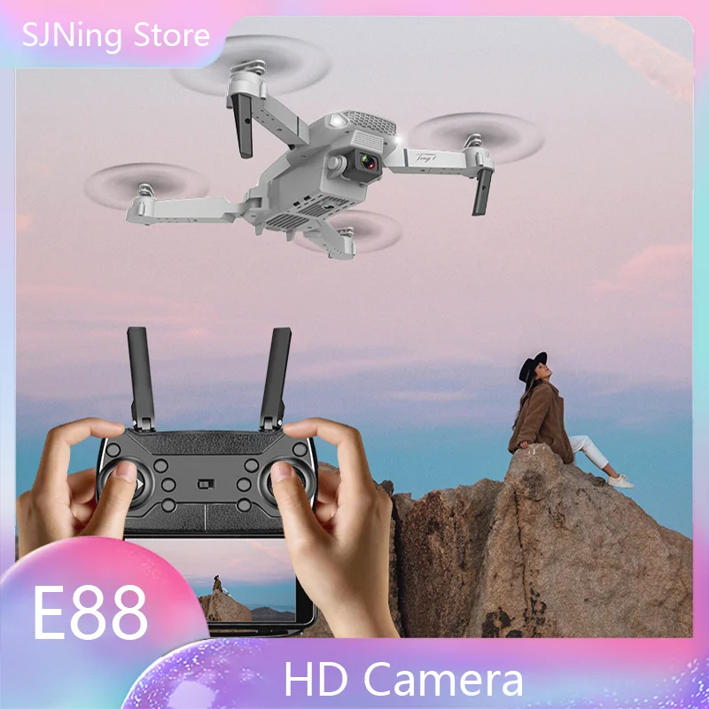 E88 RC Drone With Camera HD Wifi Fpv Professional Photography Foldable Quadcopter Fixed Height Drones Gifts Toys Boys