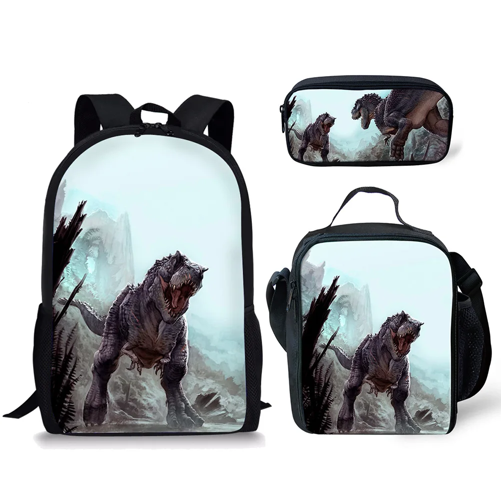 Cartoon Funny Dinosaur Wild Animal 3pcs/Set Backpack 3D Print School Student Bookbag Anime Laptop Daypack Lunch Bag Pencil Case