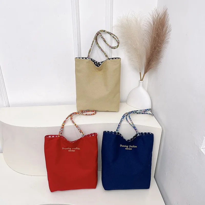 

American Double-sided Plaid Tote Bag Girls' Summer New Large-capacity Shoulder Bag Trendy Versatile Underarm Bag