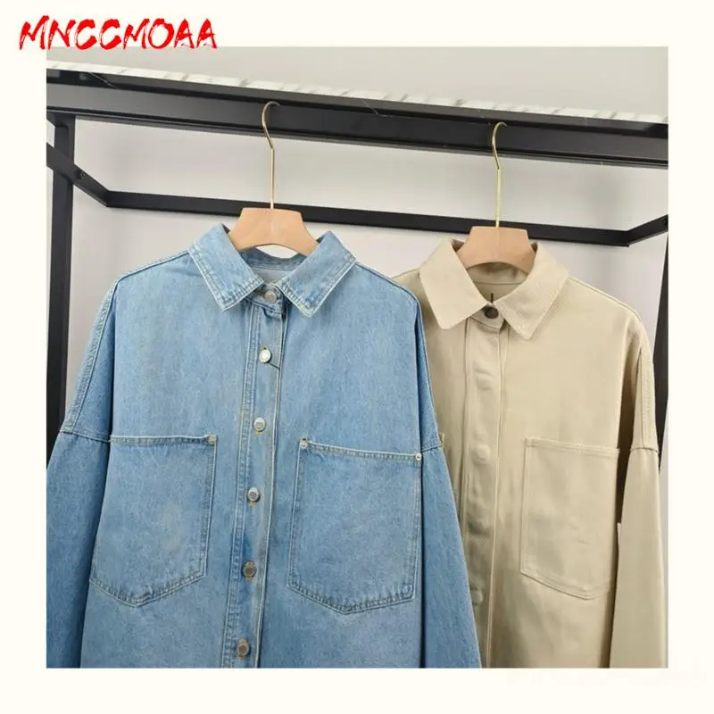 MNCCMOAA-Women's Vintage Single-Breasted Denim Shirt Coats, Long Sleeve Top, Casual Outerwear, Female Fashion, Autumn, 2024