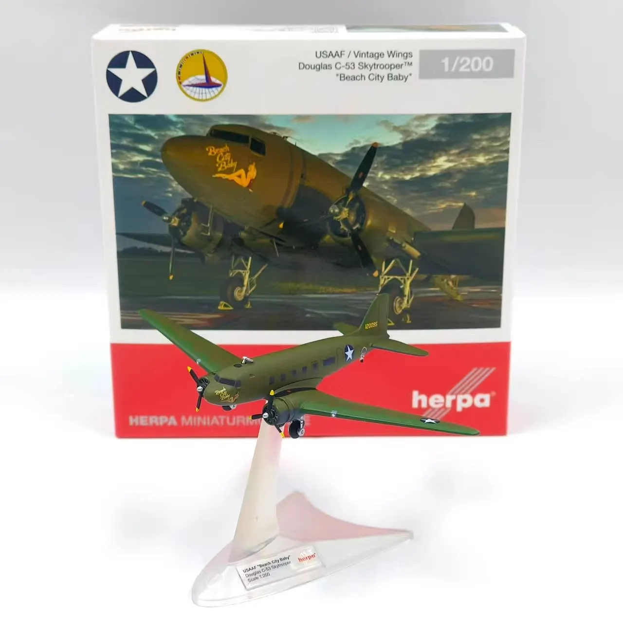 Diecast 1:200 Plane Model US Air Force Douglas C-53 41-20095 Simulation Alloy Aircraft Model Gift Hobby Collection Ornament