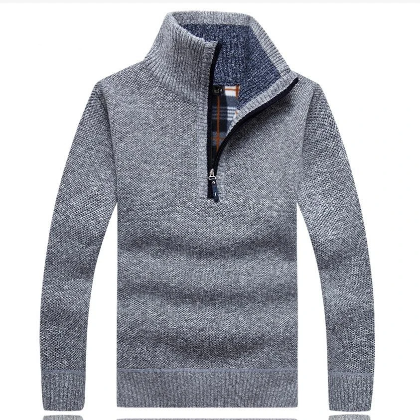 Men's Fleece Thicker Sweater Half Zipper Turtleneck Warm Pullover High Quality Male Slim Knitted Wool Sweaters For Spring