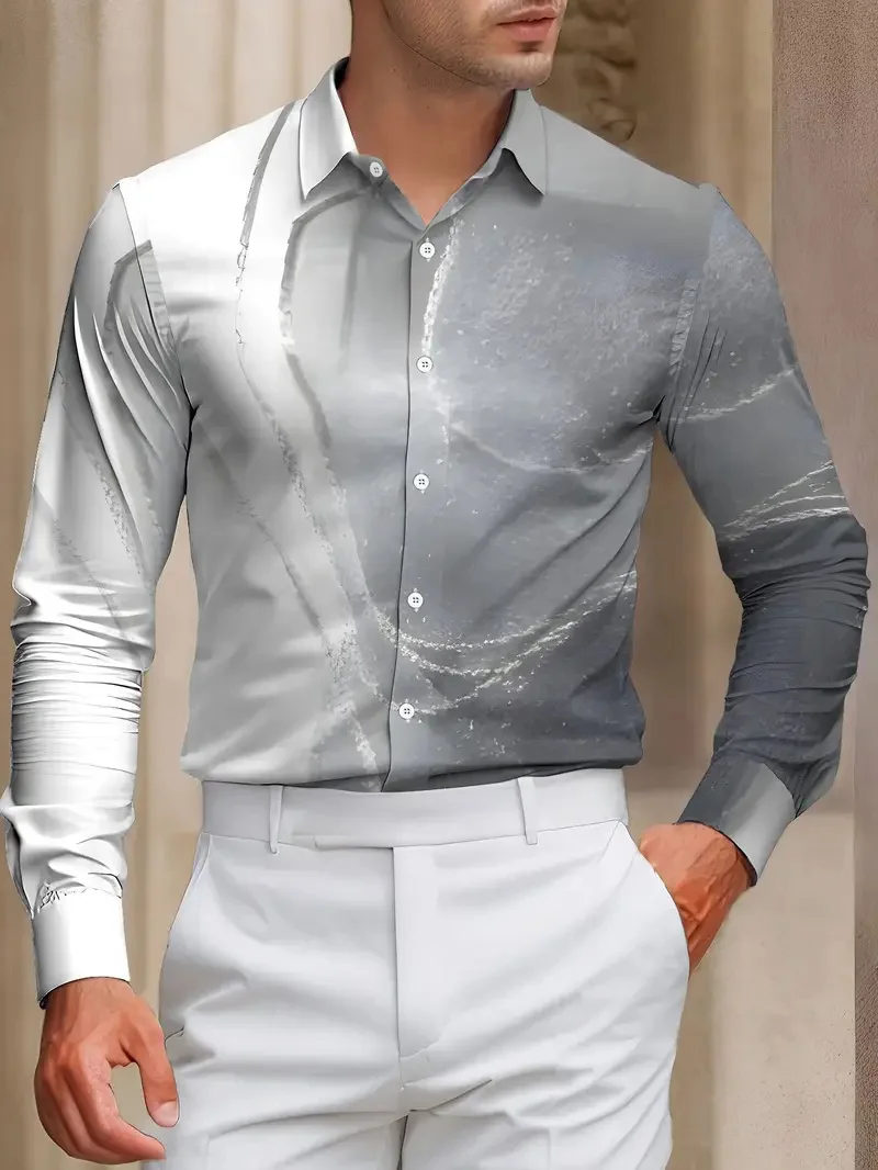 3D Printed Men's Long Sleeve Shirt Breathable Casual Suit Summer Lines Folding Suit Outdoor Holiday Casual Hawaii