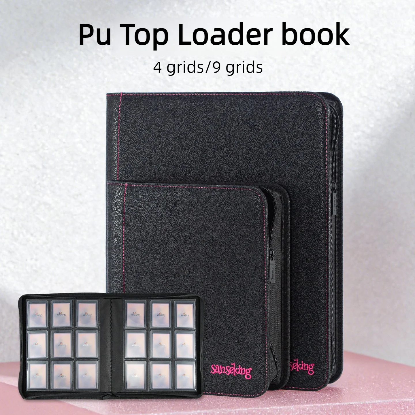 Sanseking 35PT Top Loader Card Binder 4/9 Pocket 112/216 Slots Zipper for Panini Sports Pokemon Yu-Gi-Oh Trading Card Album