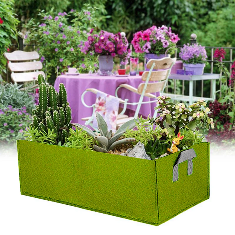 Felt Grow Bag Rectangle Green Planting Nursery Pot Garden Flower Vegetable Planters Container Greenhouse Planter Tools 1pc