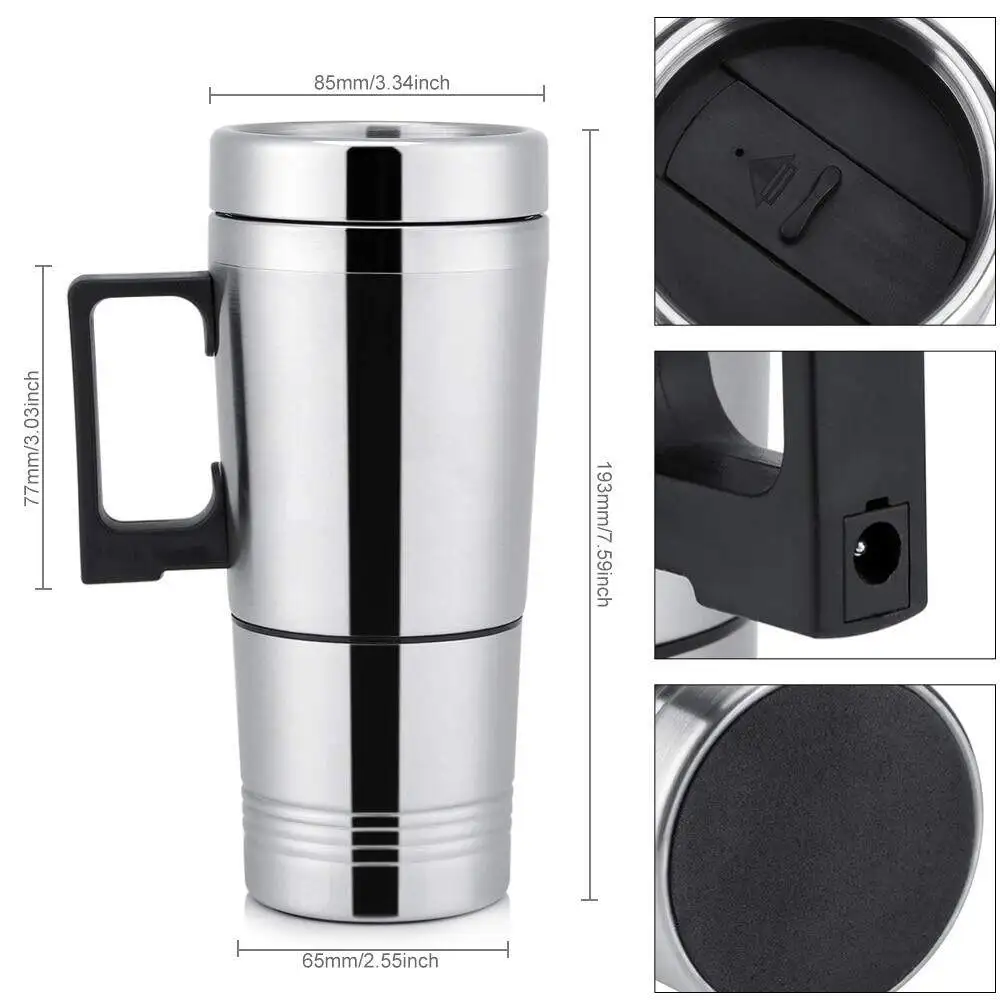 SEAMETAL 12V 24V 300ML Car Heating Cup Stainless Steel Electric Kettle Water Coffee Milk Thermal Mug for Car Winter Accessories