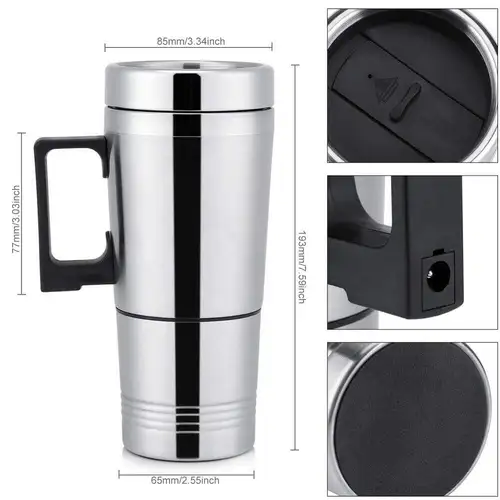 Imagen 2 del producto SEAMETAL-taza térmica eléctrica de acero inoxidable para coche, hervidor de agua, café, leche, accesorios de invierno, 12V, 24V, 300ML