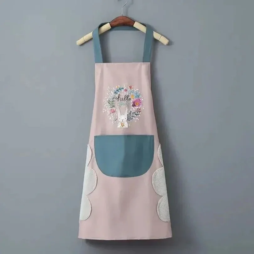 Hand-wiping Aprons For Women Rabbit Print Kitchen Cooking Apron Household Oil-proof Waterproof Apron Adult Waist Fashion Uniform