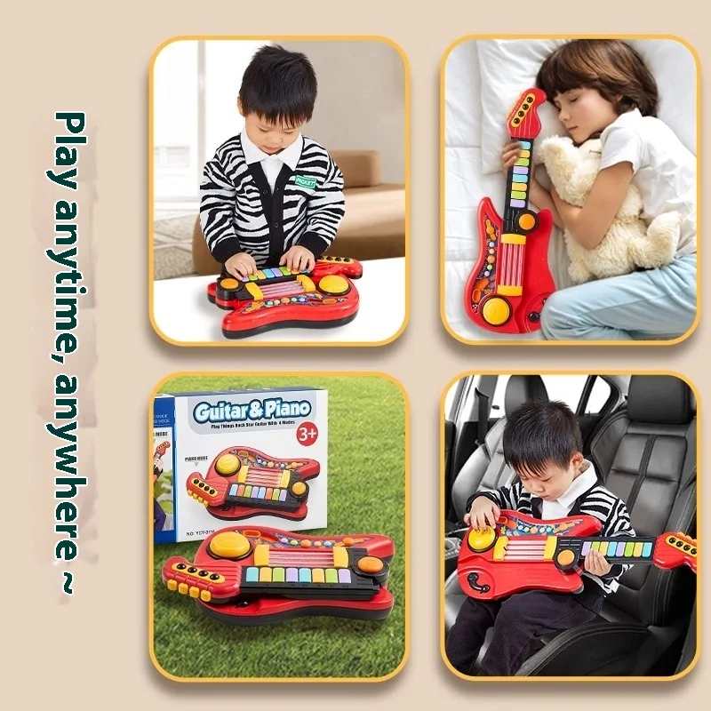 

Children's electric sound and light music guitar toys Electronic piano foldable creative bass musical instrument toys