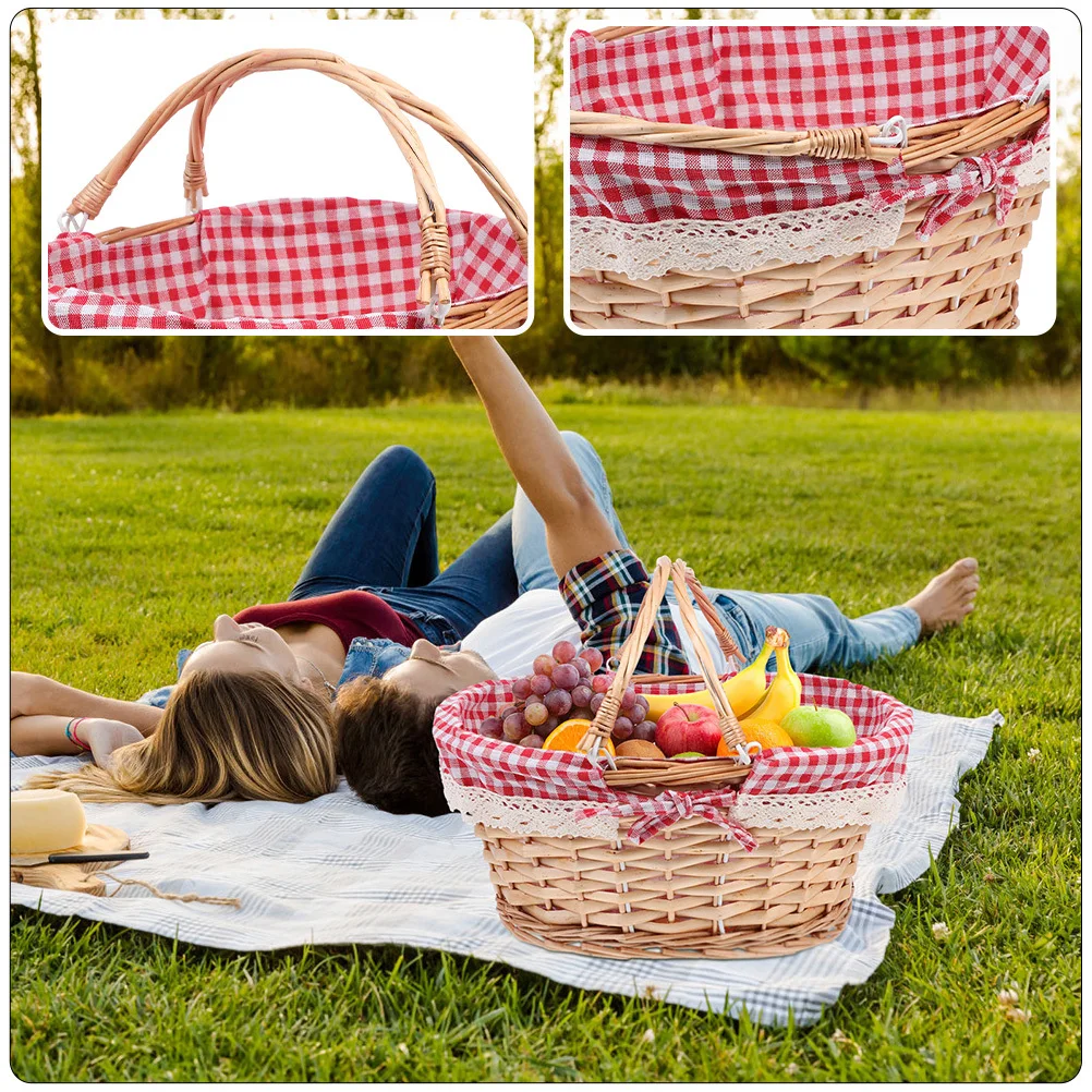 2 قطعة سلال نزهة منسوجة منظم تخزين من الخيزران المتين ديكور منزلي محمول حاوية خضروات فواكه لوازم يومية