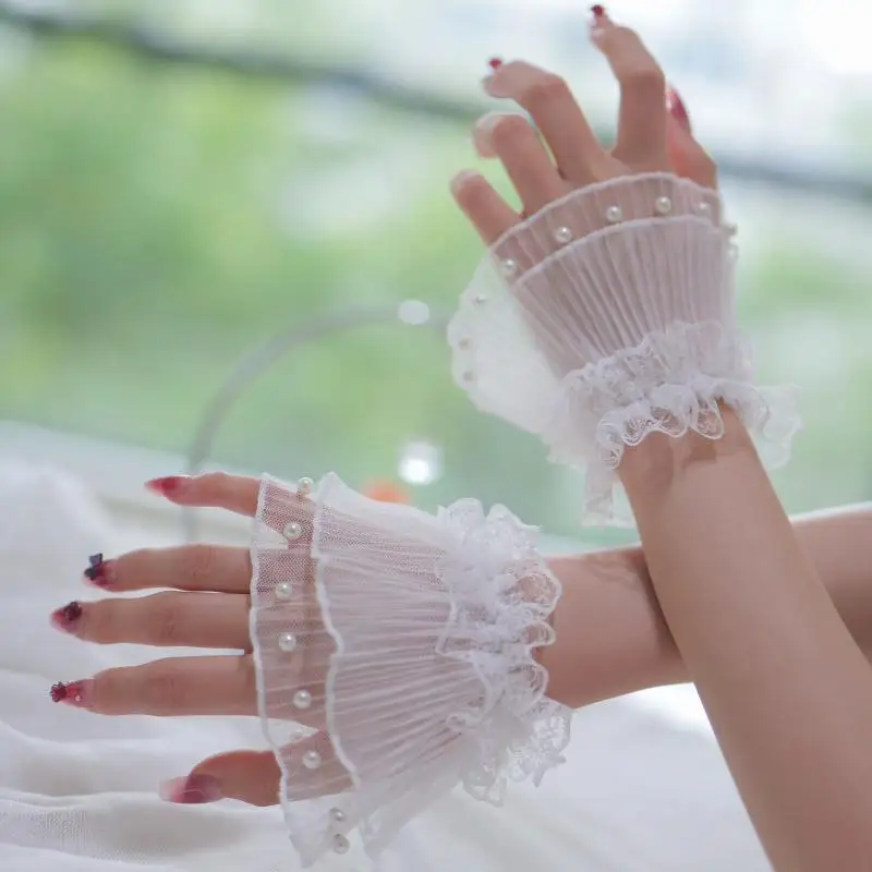 1 Para Manicure Zdjęcie Perła Koronka Ozdobna Mankiet Rękaw Ekspozycja Paznokci DIY Tło do Zdjęć Rekwizyt Narzędzia do Paznokci Akcesoria