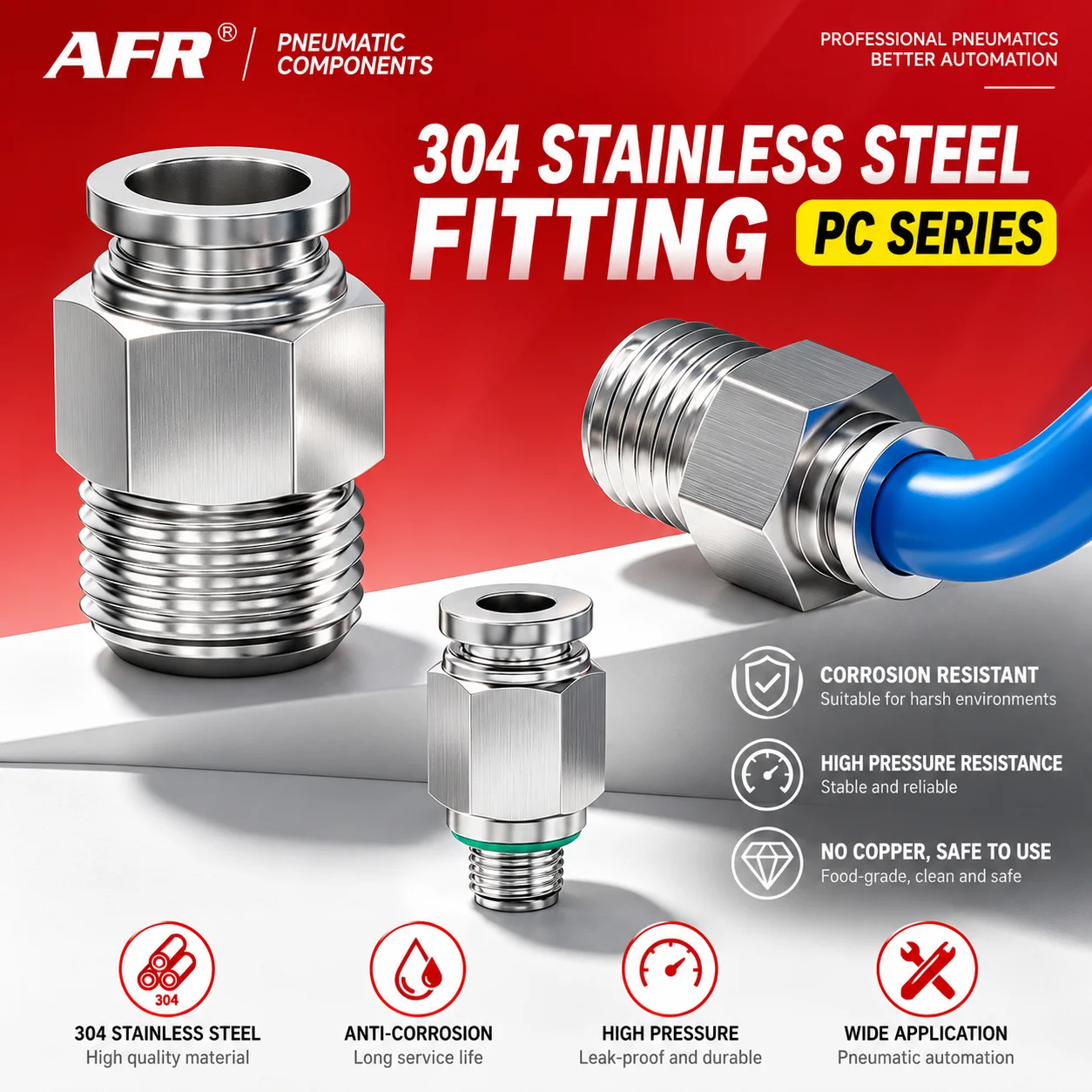 PC 304 Stainless Steel Push In Fitting Pneumatic Male Straight Connector Quick Connect Air Hose Tube Joint PC4 6 8 10 12