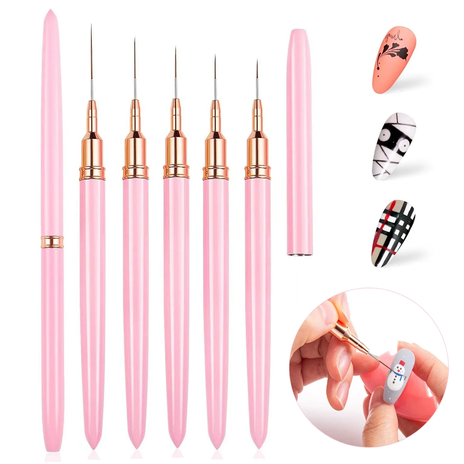 5本セット ネイルアートブラシ、多機能DIYカラーペイントライナーブラシネイルツールキット、ロングラインジェルポリッシュペイントツール