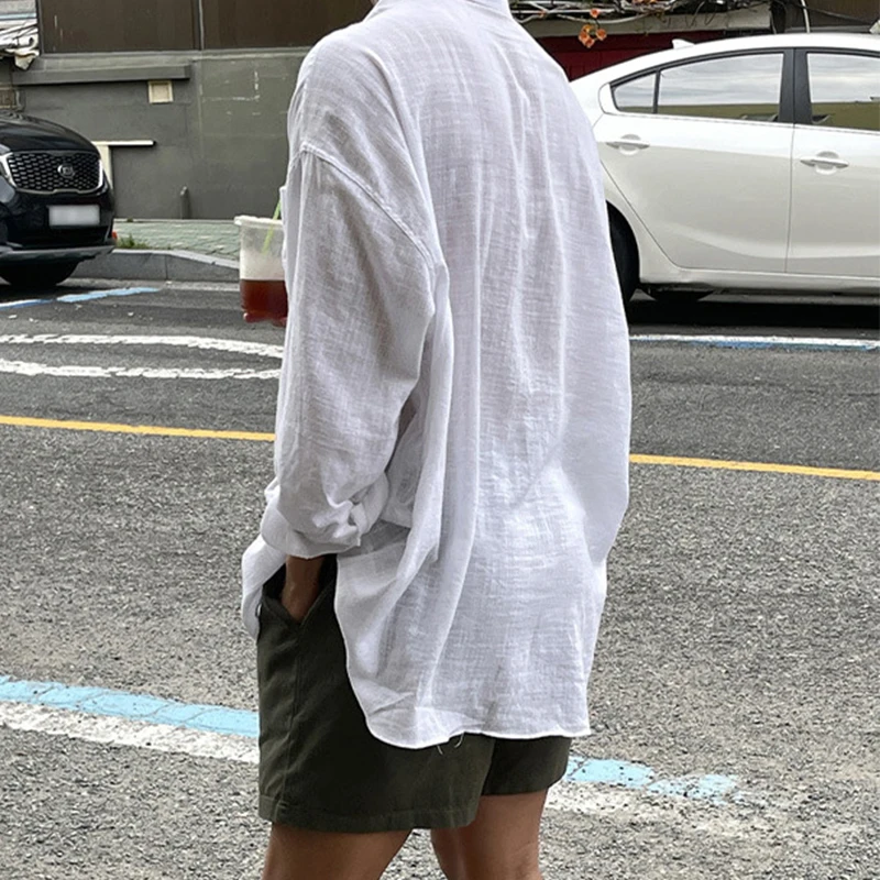 2025 Spring Fall Casual Shirts Mens Long Sleeve Buttoned Leisure Cardigan Tops For Men Trendy Solid Color Turn-down Collar Shirt