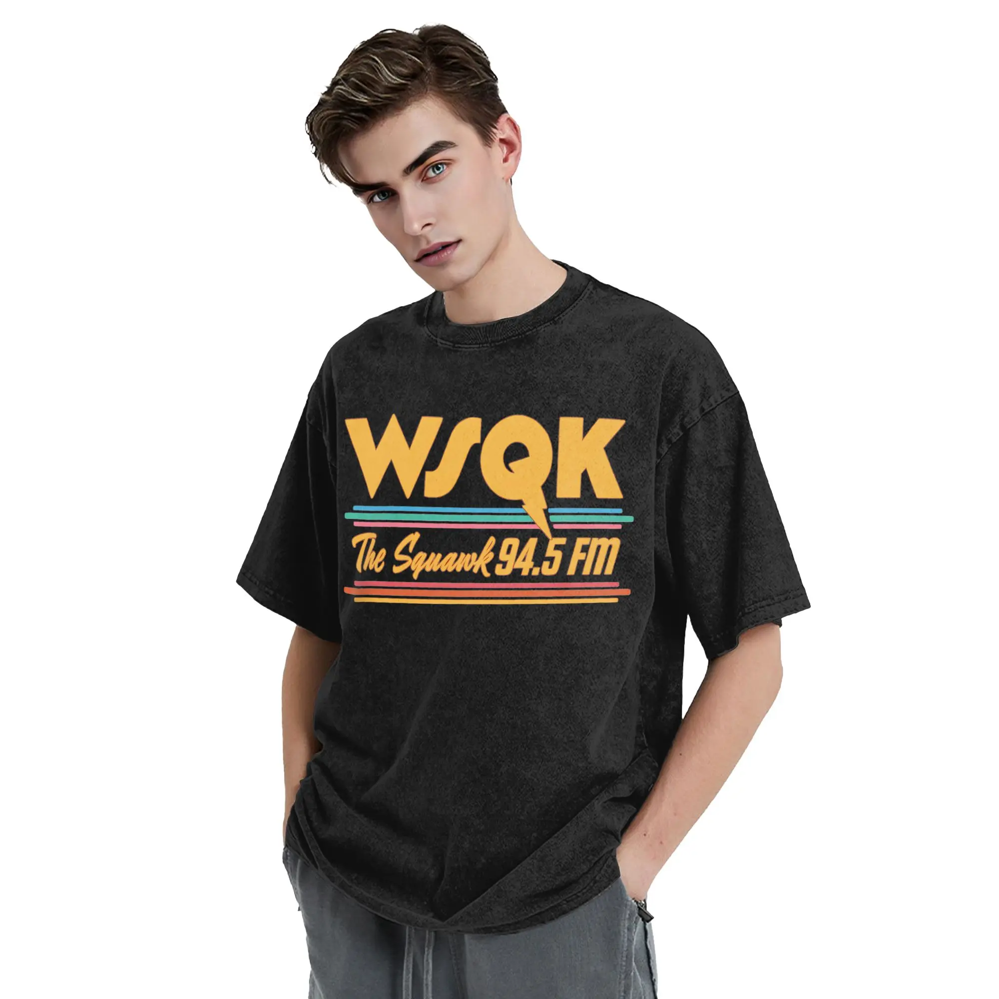 Casual WSQK The Squawk T-Shirt for Men Round Neck Cotton Washed T Shirts Dustin Henderson  Short Sleeve Tees Big Size Tops