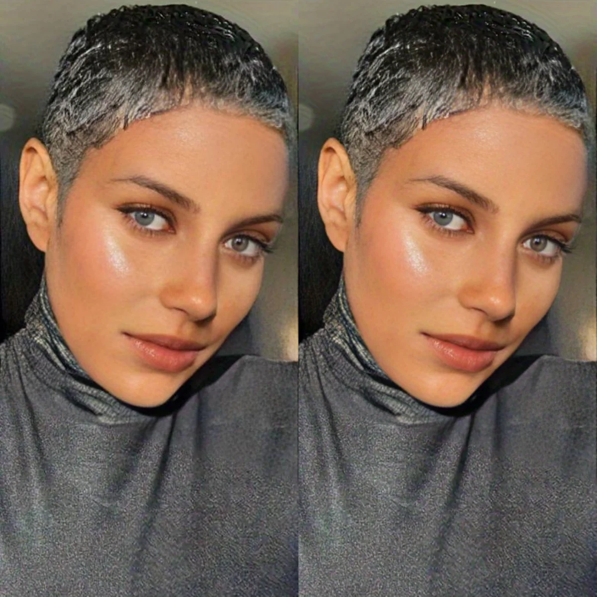 인모 가발 짧은 픽시 컷 가발 인모 자연 색상 앞머리 포함