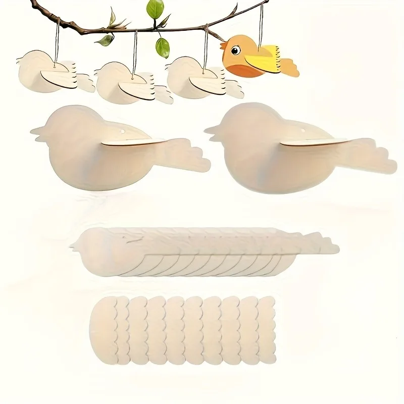 

30pcs DIY Unpainted Wooden Bird Craft Kit for Creative Decorations Gifts Birthdays Holidays Craft Kits Hanging Birds Decorative