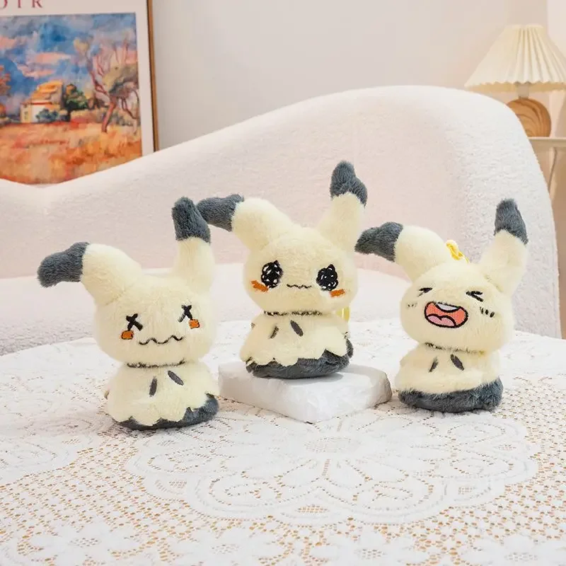 15cm Mimikyu Plush Keychain 3 Facial Expressions Soft Fluffy Pendant with Wrist Strap Ghost Fairy Type for Bag Decor Fans Gift