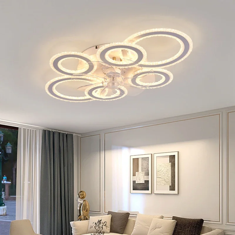 Led Low Noise Ceiling Fan Chandelier Living Dining Table Room Bedroom Kitchen Lights Black White Home Decoration Lamps Fixtures