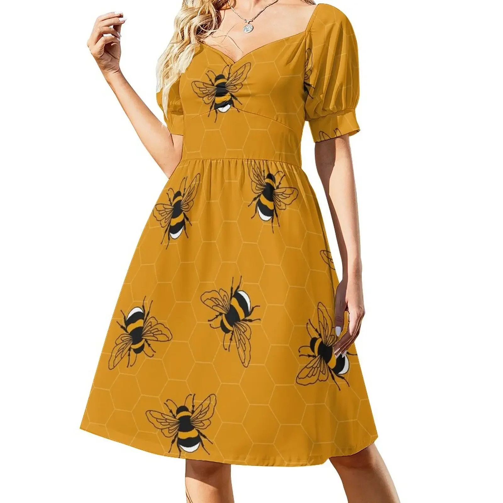 Bees and Honeycomb Sleeveless Dress Female dress women's fashion dresses Dress