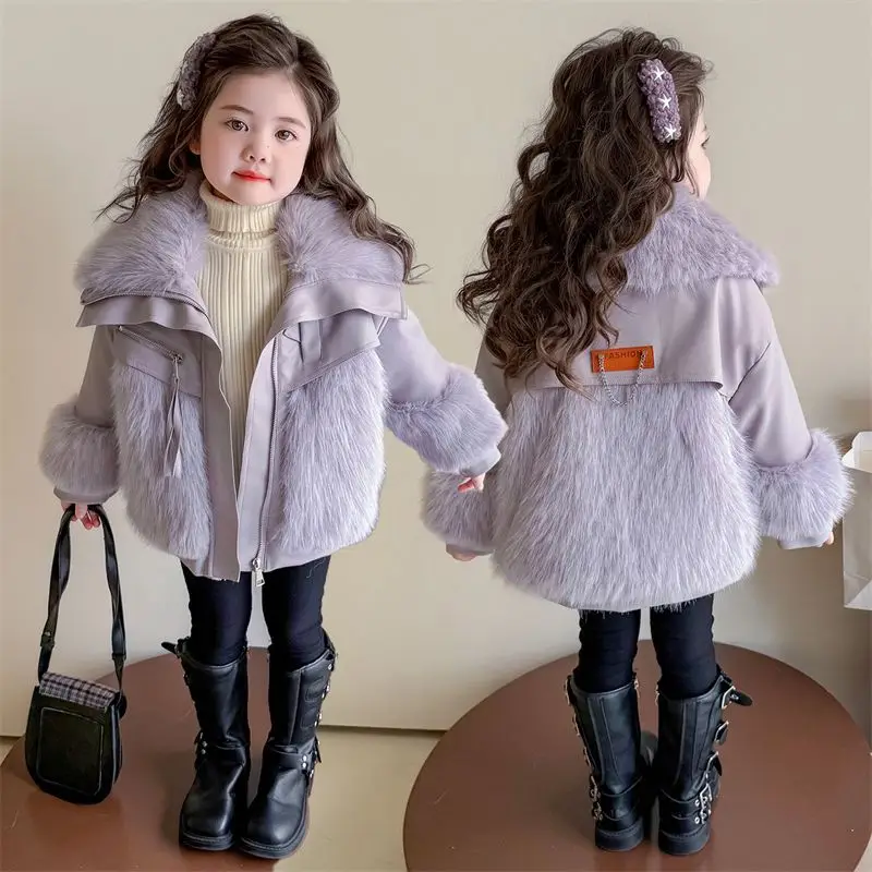 

Зимние теплые куртки, хлопковые милые куртки из искусственного меха для девочек, бархатная толстая детская верхняя одежда с капюшоном, детское зимнее пальто