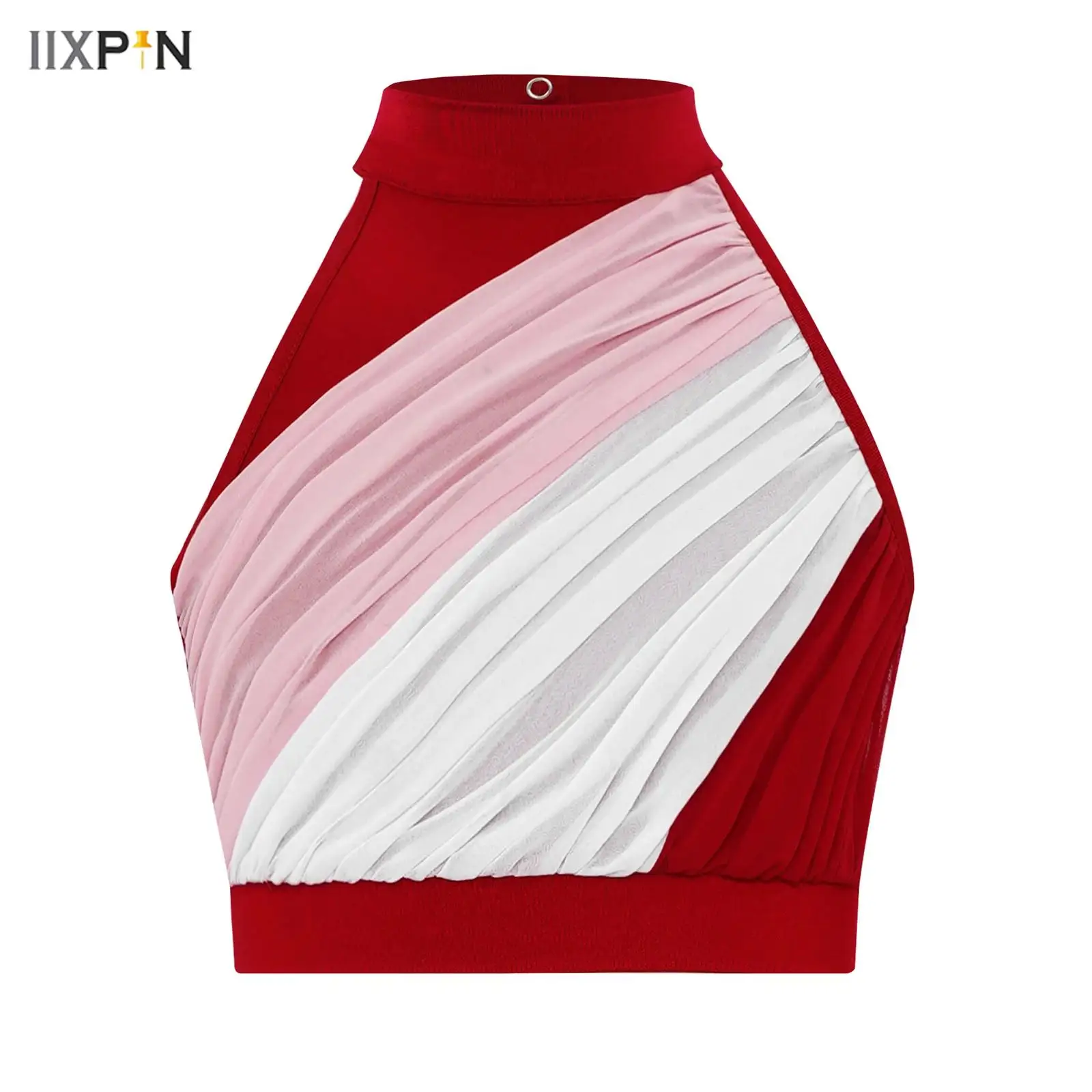 

Kids Girls Ballet Latin Jazz Dance Top Sleeveless Color Block Ruched Front Keyhole Back Tank Crop Tops Lyrical Modern Dancewear