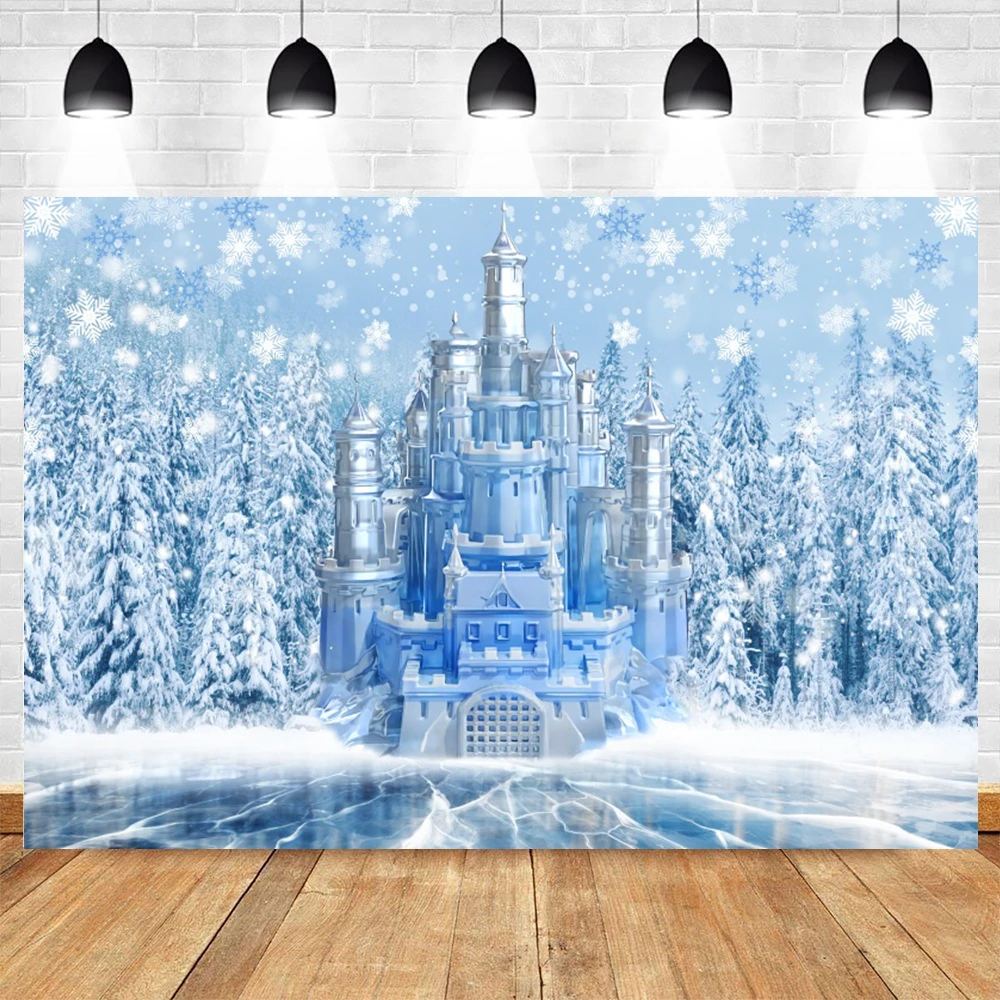 Winter Castle Photography Backdrop Christmas Snow Landscape Ice Castle Wonderland Kids Birthday Portrait Background Photo Studio