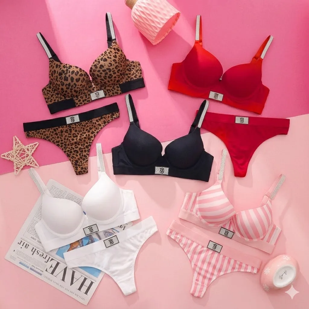 Conjunto de lingerie Victoria's Secret para mulheres, com sutiã push-up sem aro, confortável para o dia a dia, com renda sem costura e calcinha.
