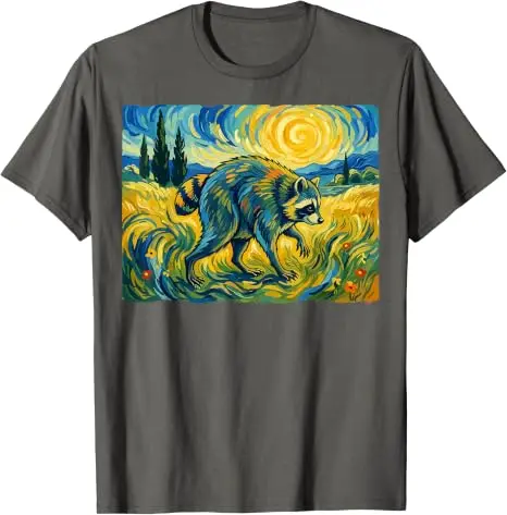 Van Gogh Jimothy Raccoon Animal Graphic Artwork T-Shirt Y2k Art Graphic Apparel Einzigartiges Neuheitsgeschenk Baumwolle Streetwear Kleidung – Detail 14