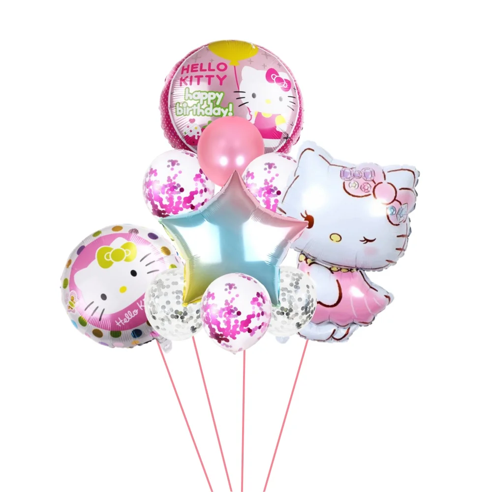 ﻿   ชุดตกแต่งงานวันเกิดธีมเฮลโลคิตตี้ใหม่ ลูกโป่งสไลด์ ของตกแต่งงานเลี้ยงฉลองทารกเพศหญิง งานปาร์ตี้สีชมพู ลูกโป่งเฮลิียมรูปแมว KT อุปกรณ์ตกแต่ง
