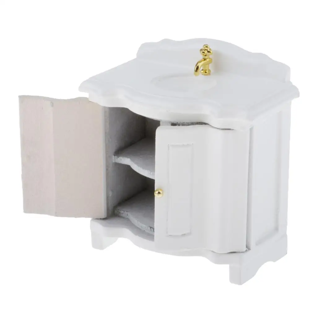 

1/12 Dollhouse Wooden White Washstand Wash Basin Sink Furniture Life Scene