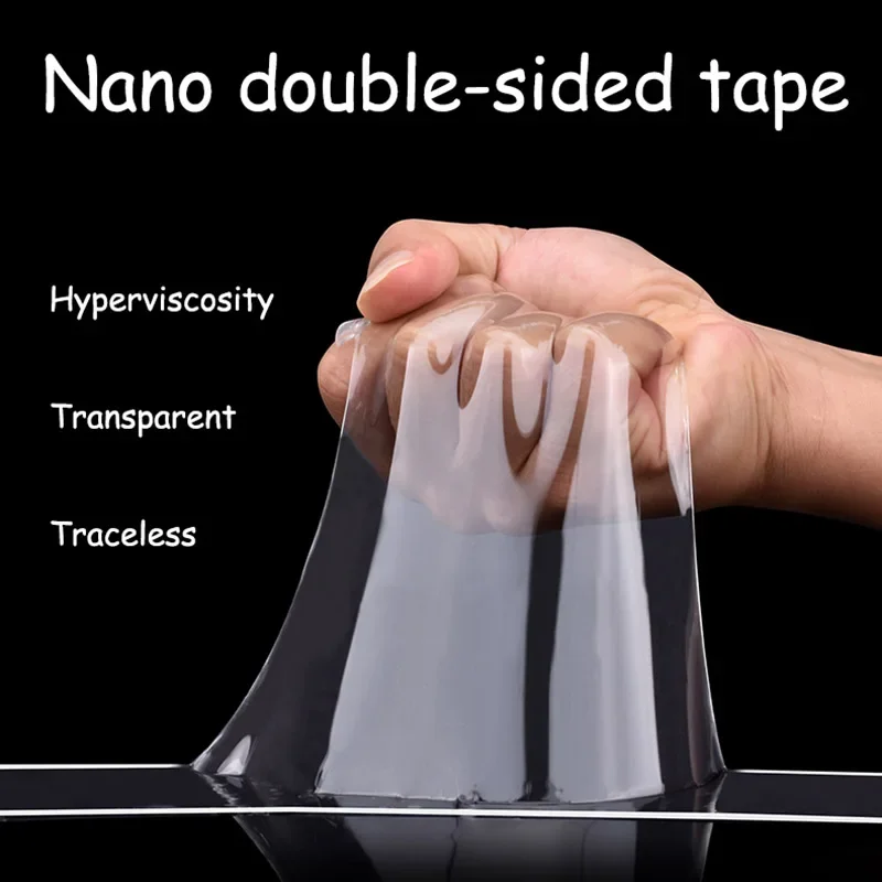 1-5M Width 20/30/50mm Nano Tape Double Sided Tape Transparent NoTrace Reusable Waterproof Adhesive Tape Clean Home 1mm 2mm Thick